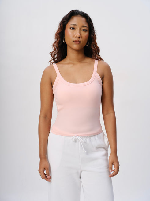 Padded Ribbed Thin Strap Tank