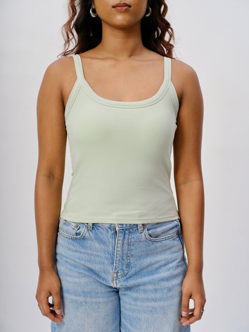 Padded Ribbed Thin Strap Tank