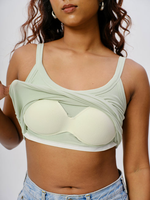 Padded Ribbed Thin Strap Tank