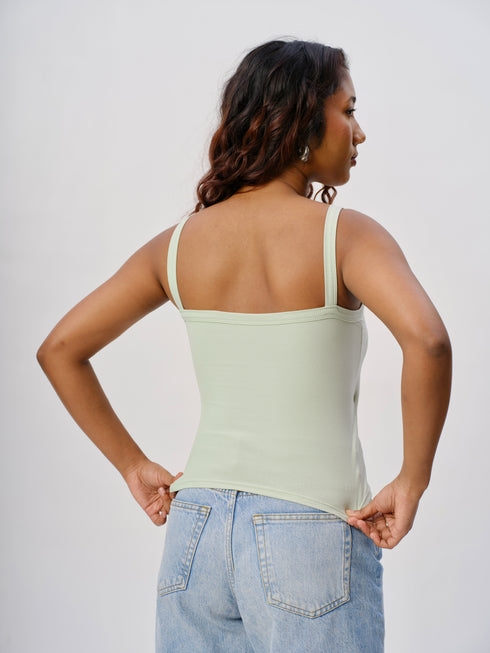 Padded Ribbed Thin Strap Tank