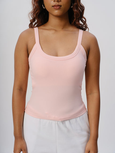 Padded Ribbed Thin Strap Tank