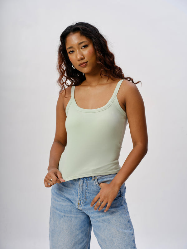 Padded Ribbed Thin Strap Tank