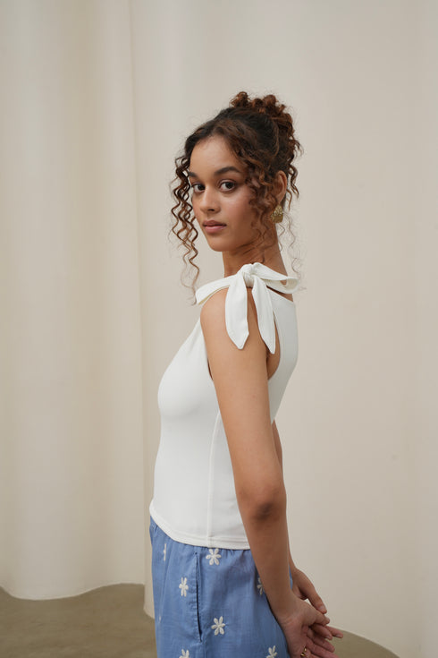 V Neck Top With Bow Straps