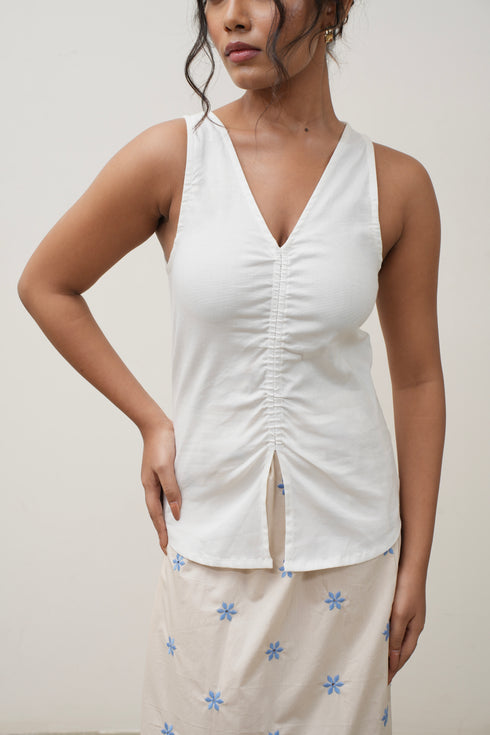 V Neck Scrunched Top