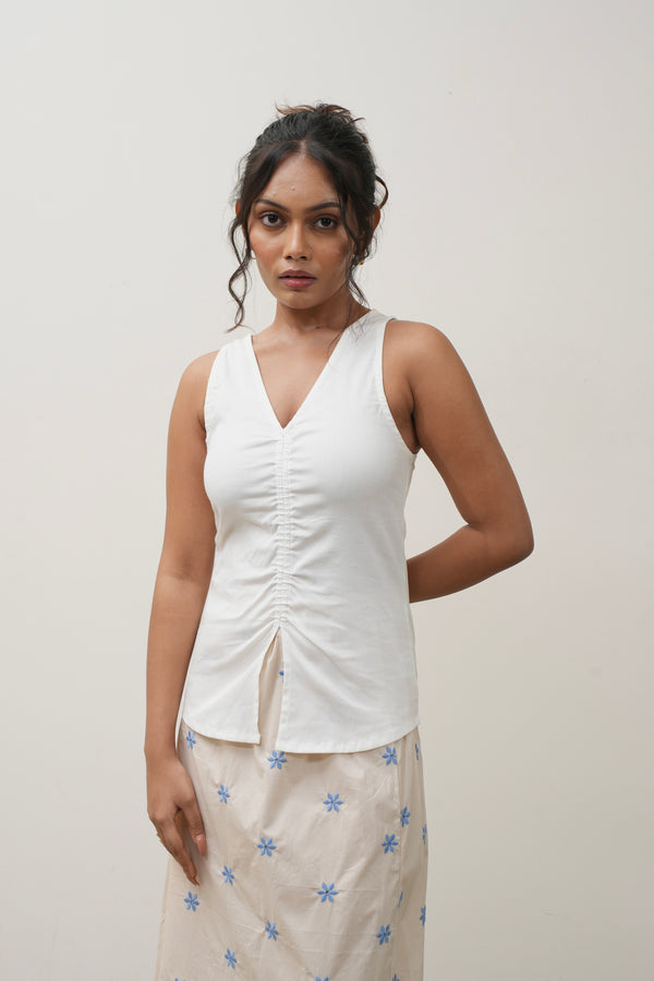 V Neck Scrunched Top